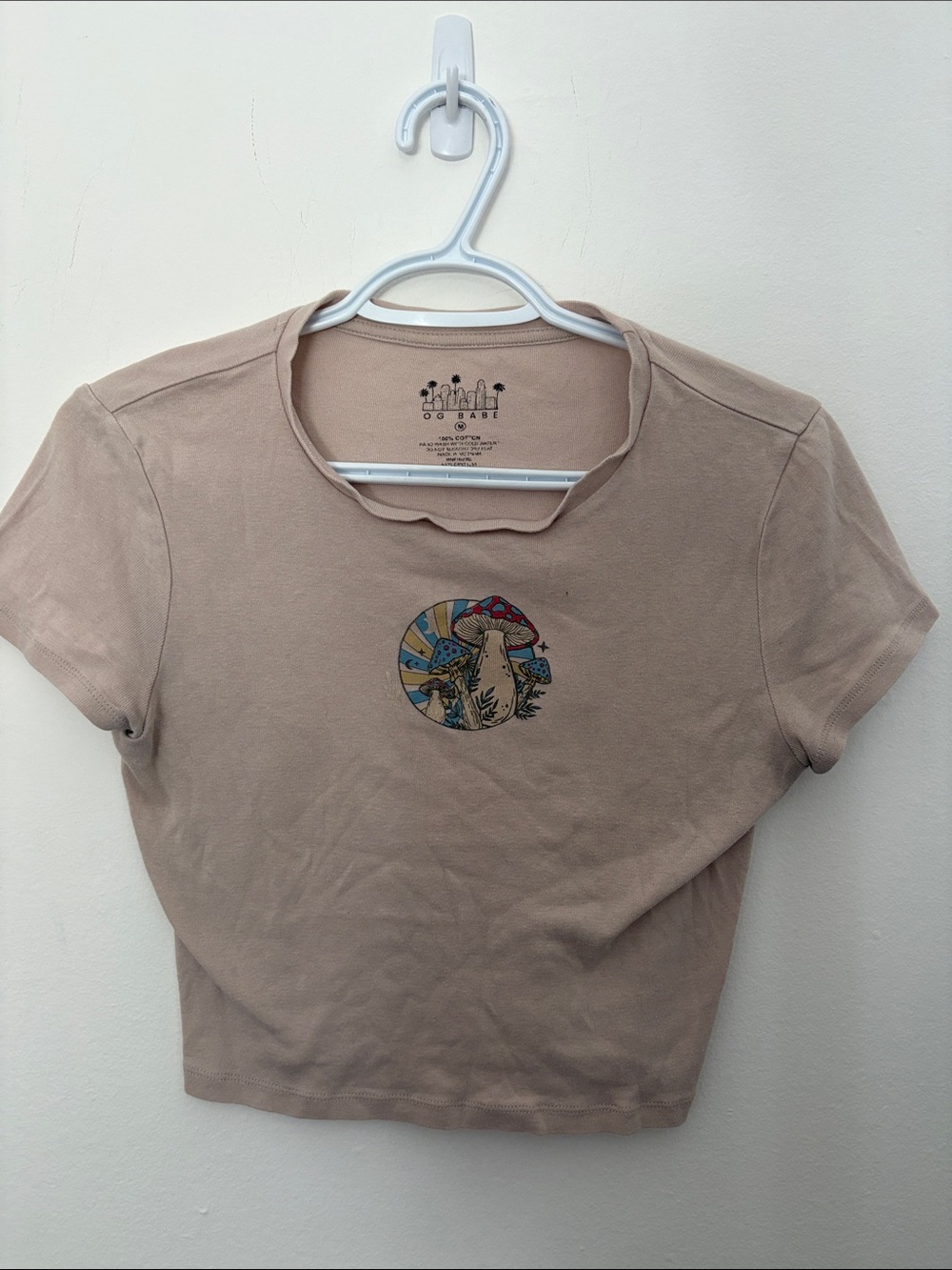 Women’s Taupe Graphic Mushroom Crop Top